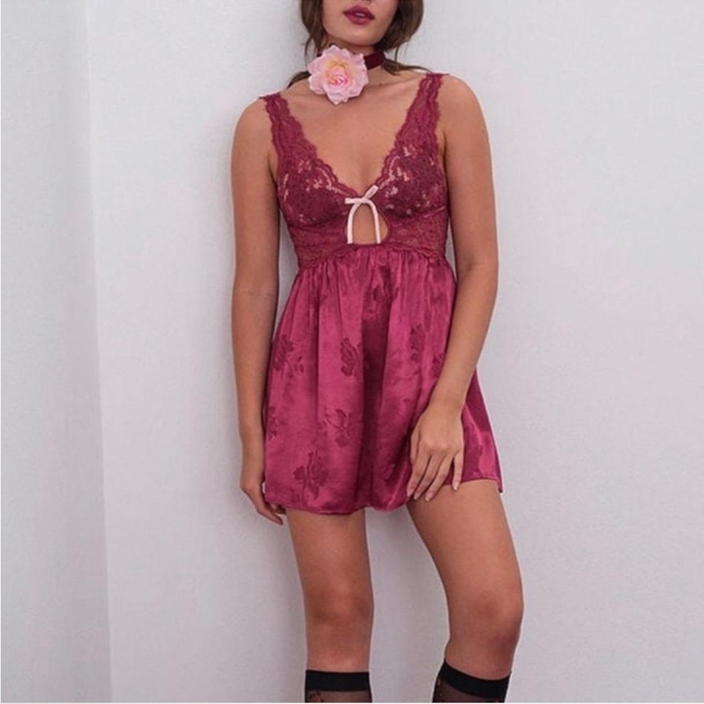 For Love And Lemons Burgundy Lace Chemise